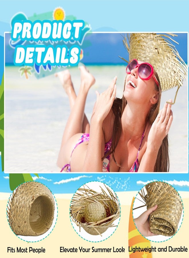 Swakuta 12 Pcs Hawaiian Straw Hat Luau Beachcomber Hats Pava Hat for Summer Party Beach Funny Farmer Props Halloween Costume Accessories - Image 3