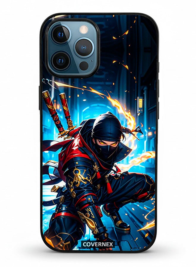 Covernex Apple iPhone 12 Pro Max Protective Case Cover Printed Featuring Katana Warrior Cyber Ninja Action Illustration - Image 2