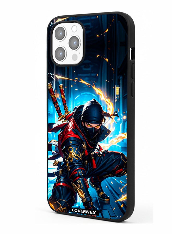 Covernex Apple iPhone 12 Pro Max Protective Case Cover Printed Featuring Katana Warrior Cyber Ninja Action Illustration - Image 1