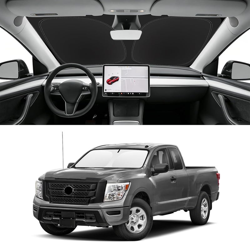 SLOGENTO Custom Fit Windshield Sun Shade for Nissan Titan 2017-2024, Blocks UV & Heat, Front Window Sunshade Accessories, Easy Fold & Store Keep Your Car Cooler - Image 1