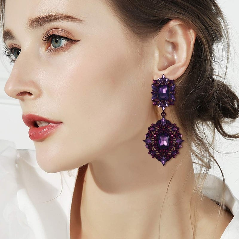 Flyonce Women's Rhinestone Crystal Art Deco Vintage Style Gatsby Clip-on Dangle Chandelier Earrings - Image 2