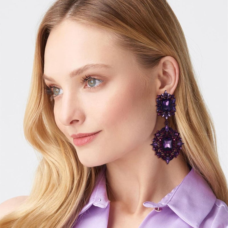 Flyonce Women's Rhinestone Crystal Art Deco Vintage Style Gatsby Clip-on Dangle Chandelier Earrings - Image 3