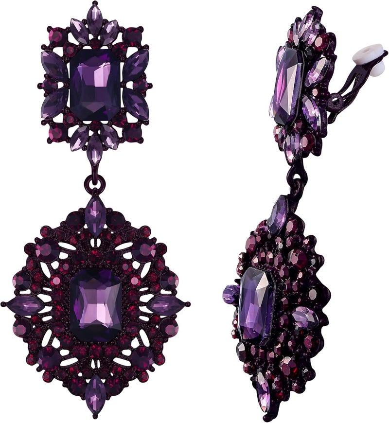 Flyonce Women's Rhinestone Crystal Art Deco Vintage Style Gatsby Clip-on Dangle Chandelier Earrings - Image 1