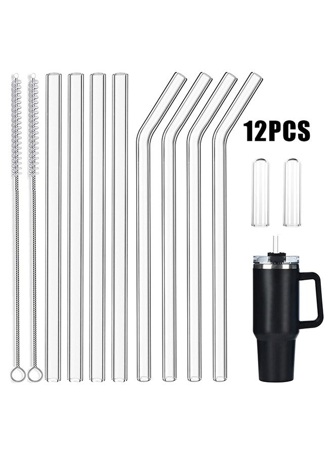 TTESL 8 Pack Clear Glass Drinking  Straws for Stanley 40 oz & 30 oz, Also Suitable for Hot Tea, Juice, and Coffee - 12 Inches Long with 2 Cleaning Brushes and 2 glass straw caps - Image 1