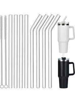 Generic 8 Pack Clear Glass Drinking  Straws for Stanley 40 oz & 30 oz, Also Suitable for Hot Tea, Juice, and Coffee - 12 Inches Long with 2 Cleaning Brushes  - Image 1