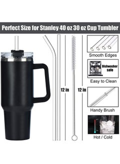 Generic 8 Pack Clear Glass Drinking  Straws for Stanley 40 oz & 30 oz, Also Suitable for Hot Tea, Juice, and Coffee - 12 Inches Long with 2 Cleaning Brushes  - Image 2