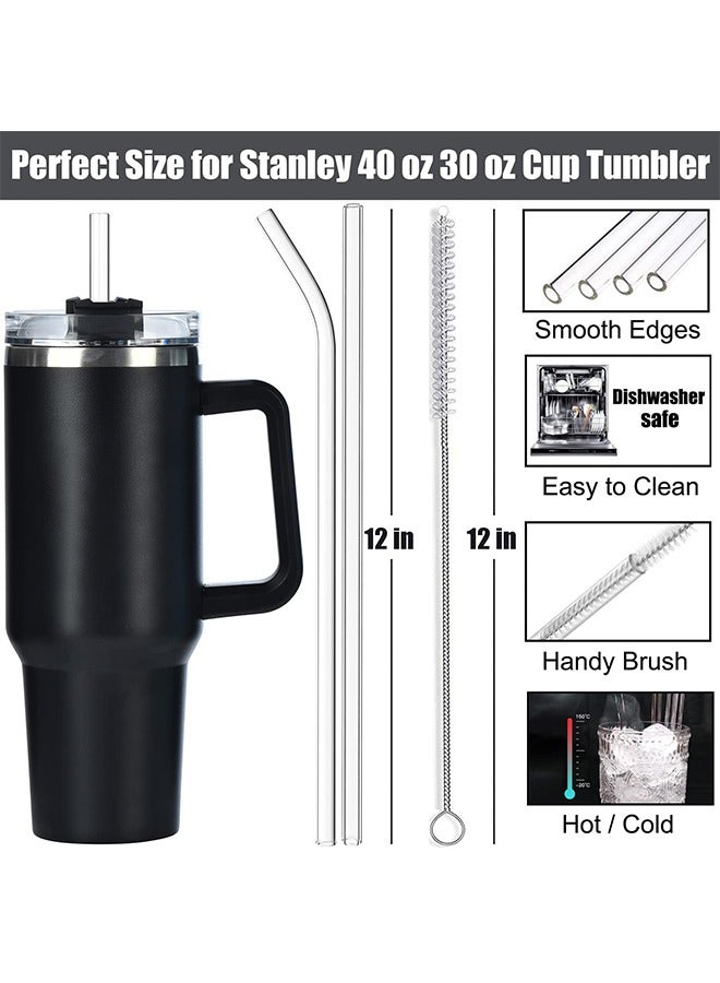TTESL 8 Pack Clear Glass Drinking  Straws for Stanley 40 oz & 30 oz, Also Suitable for Hot Tea, Juice, and Coffee - 12 Inches Long with 2 Cleaning Brushes and 2 glass straw caps - Image 2