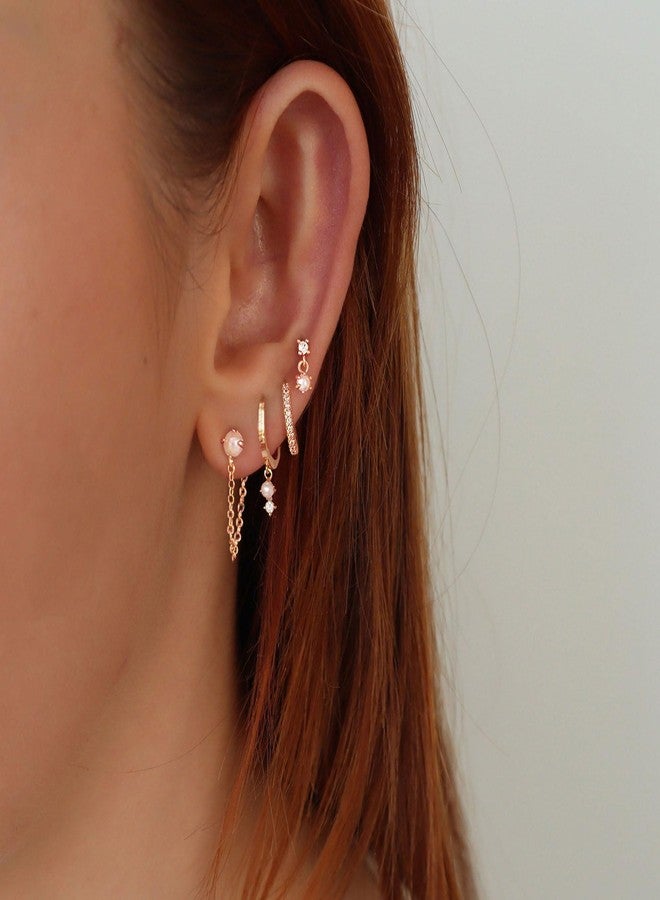 Ewrkbrㅤ Ewrkbr Gold Earrings for Women, 14k Gold Plated Pearl Hoop Earrings Stacks Dainty Gold Huggie Earrings for Women Trendy Hypoallergenic Cute Cartilage Stud Earrings Fashion Gold Jewelry for Women - Image 2