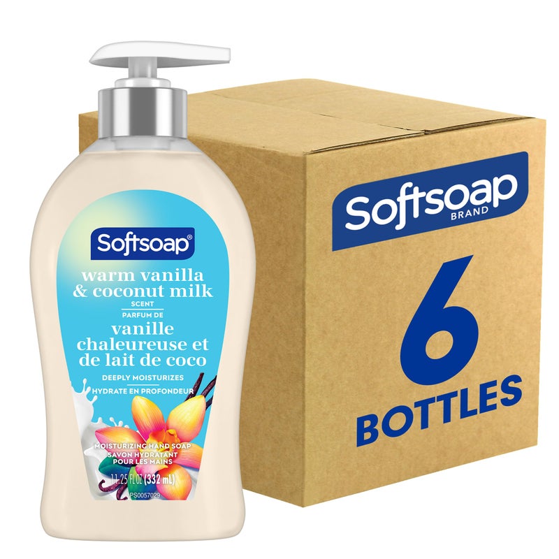 Softsoap Warm Vanilla & Coconut Milk Scent Liquid Hand Soap, Moisturizing Liquid Hand Soap, 11.25 Ounce, 6 Pack - Image 1