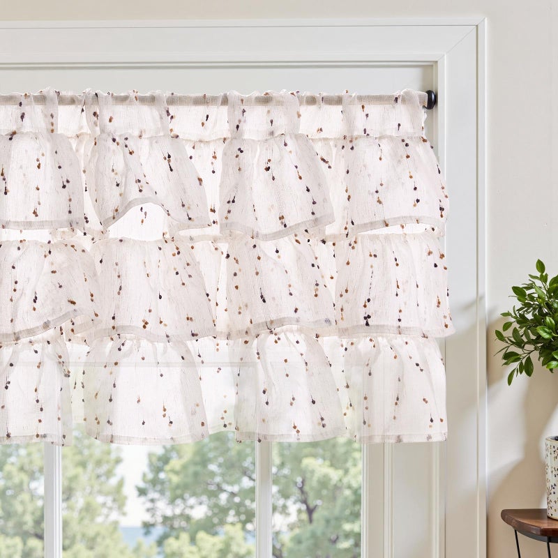 jinchan Ruffled Valance for Windows 18 Inch Mini PomPom Voile Valance Curtains PomPom Semi Sheer Shabbychic Samll Window Treatment for Kitchen Bedroom Living Room Rod Pocket 1 Panel Orange - Image 2