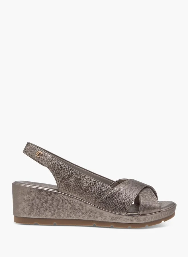 لو كونفورت Women Textured Slingback Sandals with Wedge Heels