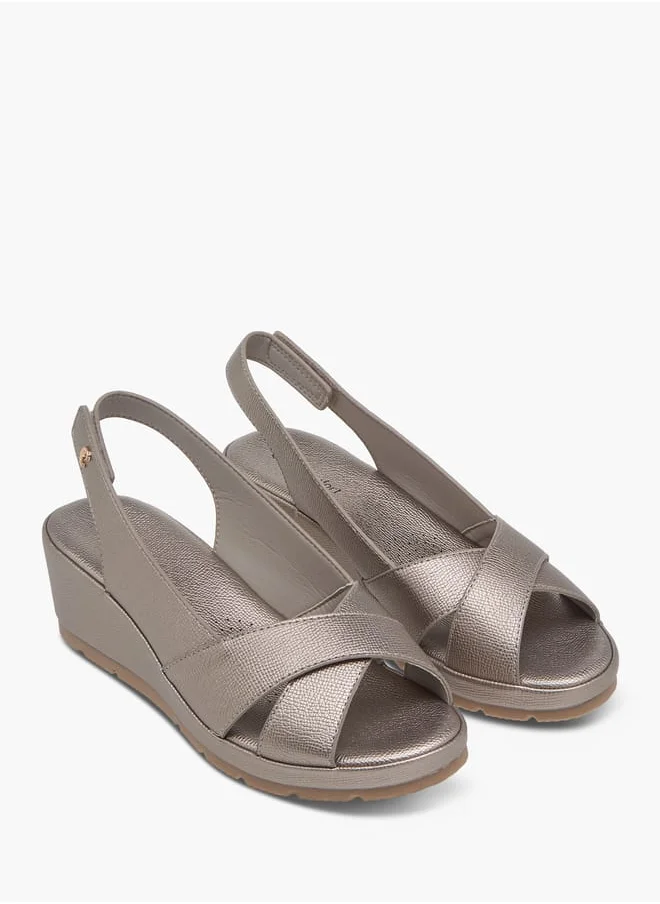 لو كونفورت Women Textured Slingback Sandals with Wedge Heels