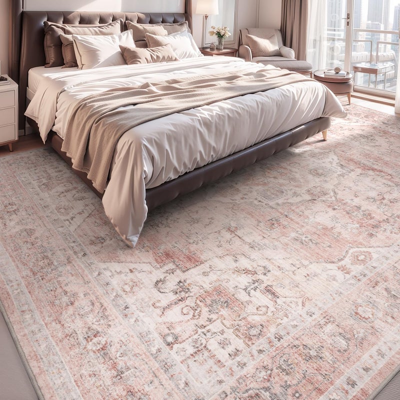 AMOAMI-Area Rug 5X7 Rugs for Living Room-Vintage Soft Pink Rugs for Bedroom-Non Slip Carpet-Machine Washable Rug for Dining Room Living Room Bedroom Office Under Table - Image 2