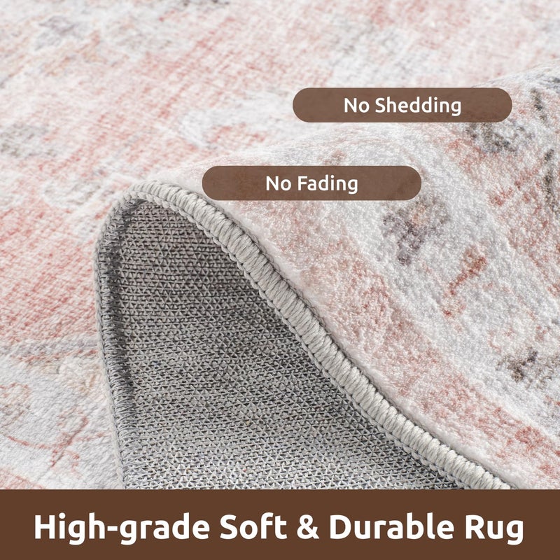 AMOAMI-Area Rug 5X7 Rugs for Living Room-Vintage Soft Pink Rugs for Bedroom-Non Slip Carpet-Machine Washable Rug for Dining Room Living Room Bedroom Office Under Table - Image 3