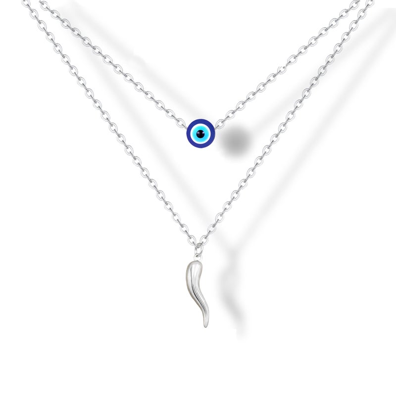 Baydurcan Evil Eye Necklace Italian Horn Necklace for Women Evil Eye Pendant Jewelry (Evil Eye & Horn) - Image 2