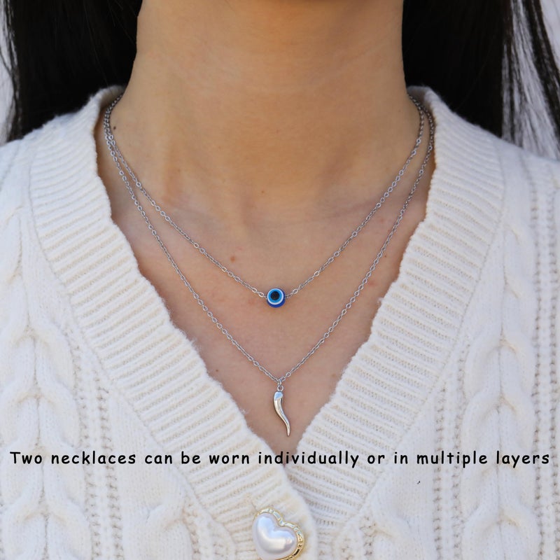 Baydurcan Evil Eye Necklace Italian Horn Necklace for Women Evil Eye Pendant Jewelry (Evil Eye & Horn) - Image 4