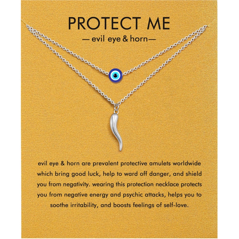 Baydurcan Evil Eye Necklace Italian Horn Necklace for Women Evil Eye Pendant Jewelry (Evil Eye & Horn) - Image 1