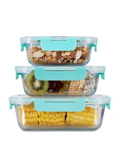 Allo Allo Foodsafe Glass Containers With Lids Break Free Lock,Oven Microwave Safe Containers,High Borosilicate Meal Prep Glass Food Storage For Kitchen,Set Of 3,370Ml,520Ml&1040Ml,Rectangle□, Brown  - Image 1