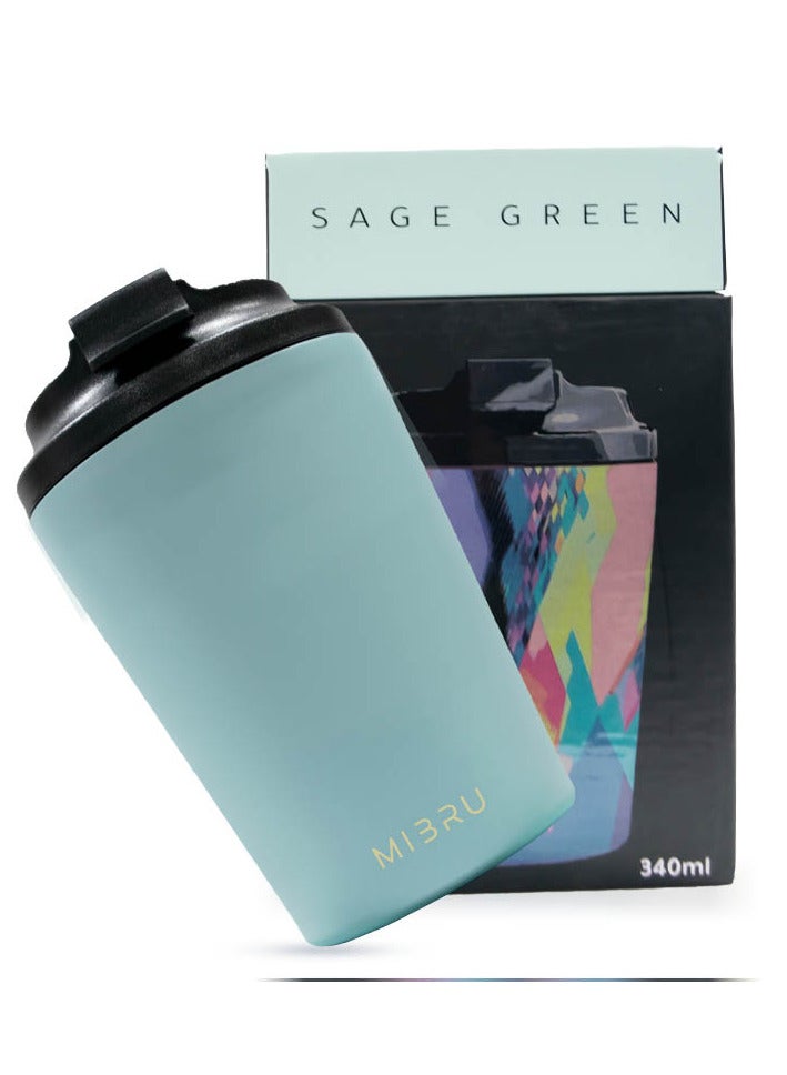 MIBRU Vacuum Insulated Ceramic Travel Coffee Mug 12oz 340ml Double Wall Leak-Proof Thermos Tumbler Sage Green for Daily Use Outdoor and Home - Image 1