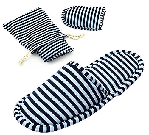 IPENNY Non-Disposable Travel Slippers Portable Cotton Spa Hotel Guest Indoor Slippers, Dark Blue, 8-11 Women/6-9 Men - Image 1