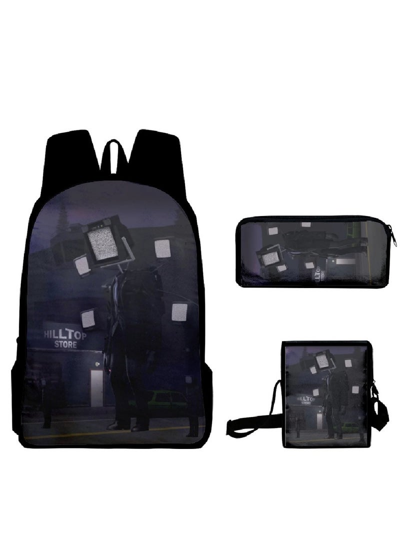 Strange large capacity backpack for primary and secondary school students, shoulder bag, pencil case, backpack, men's and women's three piece set