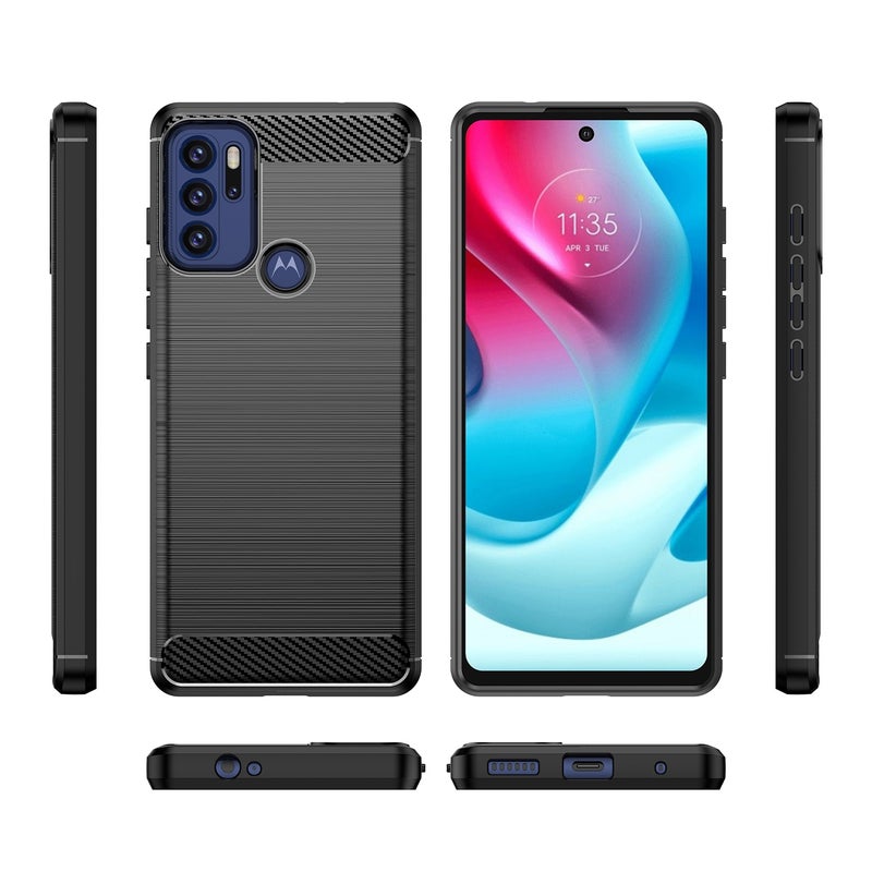BURAQ Case Cover For Motorola Moto G60S Brushed Texture Carbon Fiber TPU Case(Black) - Image 2