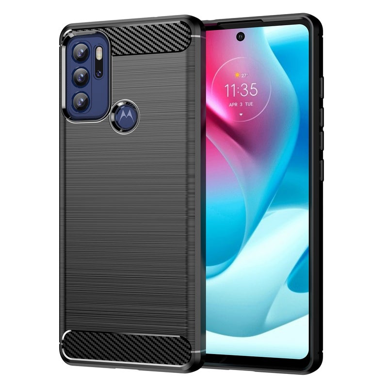 BURAQ Case Cover For Motorola Moto G60S Brushed Texture Carbon Fiber TPU Case(Black) - Image 1