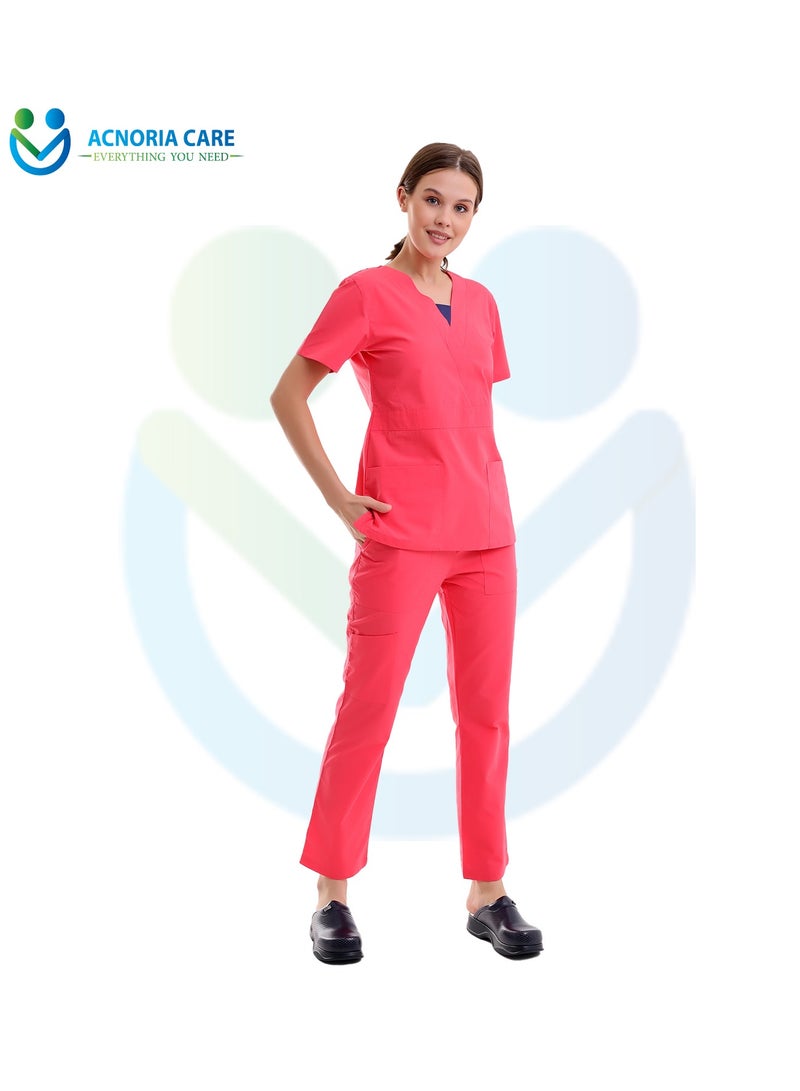 اكنوريا كير سكراب طبي نسائي مكون من قطعتين بلوزة وسروال 35% قطن و65% بوليستر لون احمر- مقاس L- من اكنوريا كير - Image 3