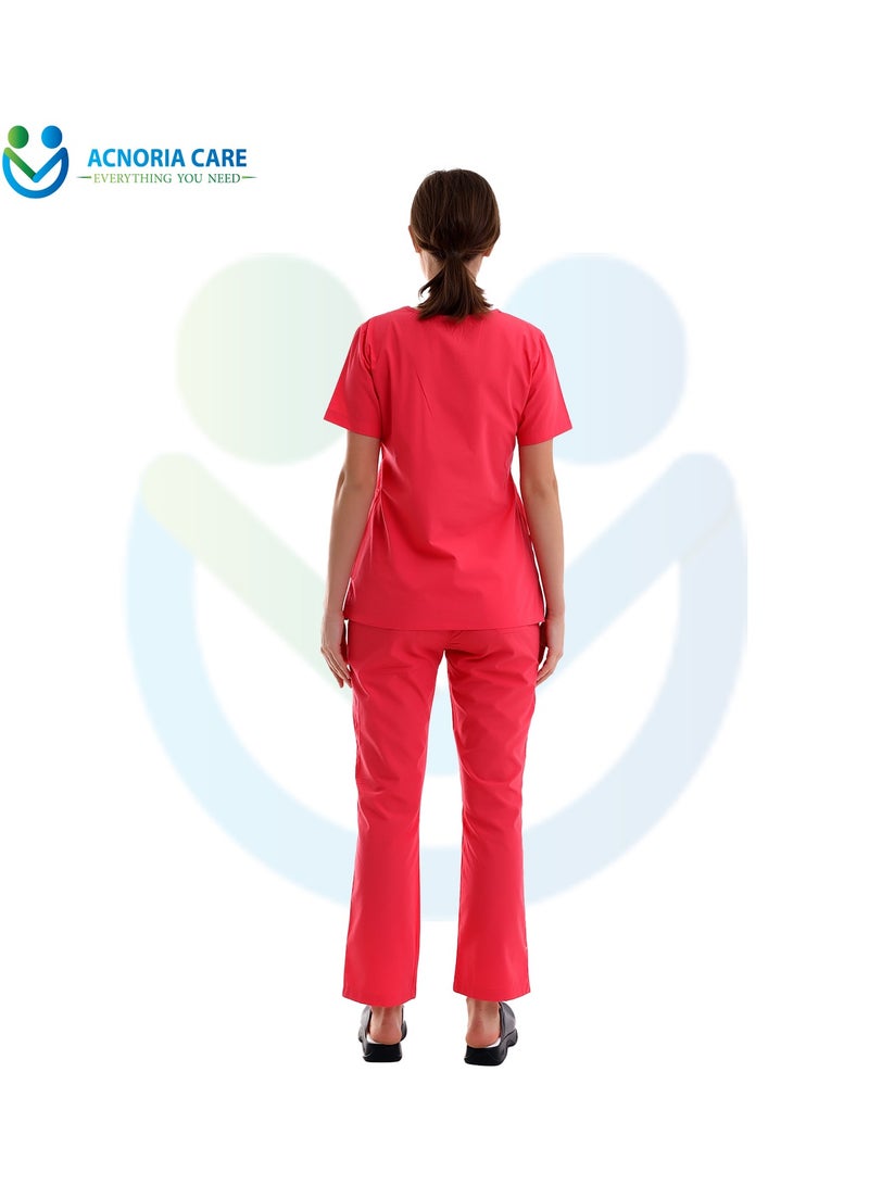 اكنوريا كير سكراب طبي نسائي مكون من قطعتين بلوزة وسروال 35% قطن و65% بوليستر لون احمر- مقاس L- من اكنوريا كير - Image 4
