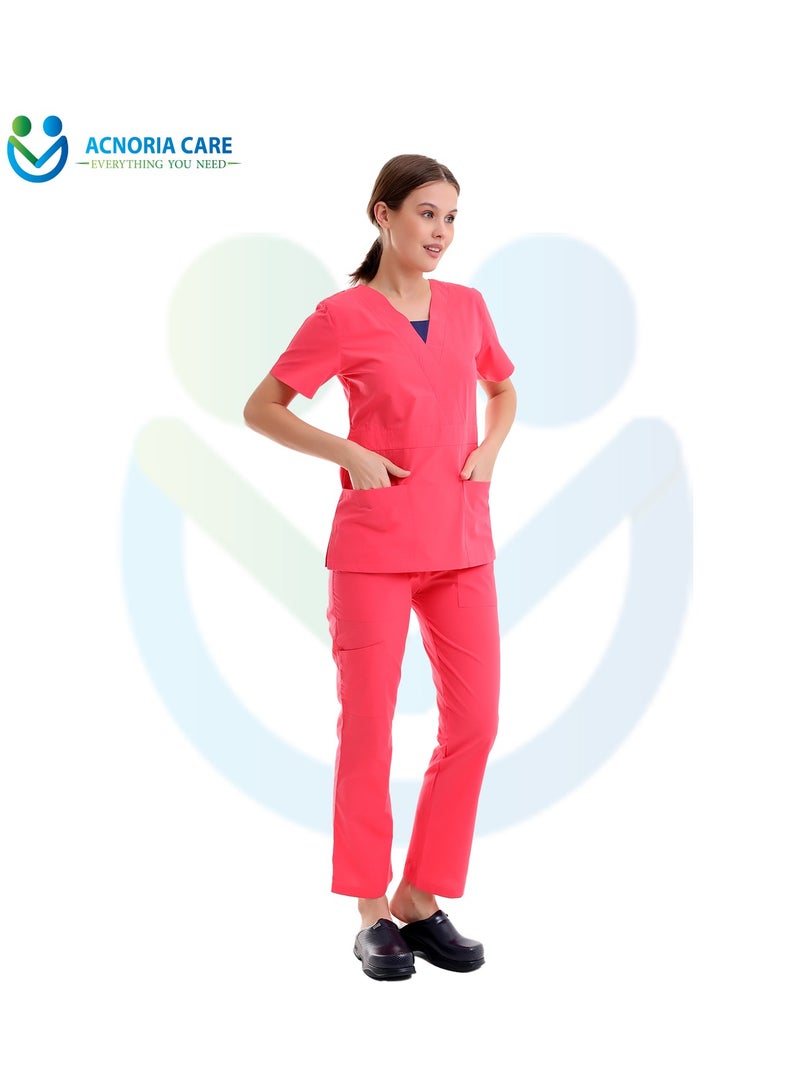 اكنوريا كير سكراب طبي نسائي مكون من قطعتين بلوزة وسروال 35% قطن و65% بوليستر لون احمر- مقاس L- من اكنوريا كير - Image 5