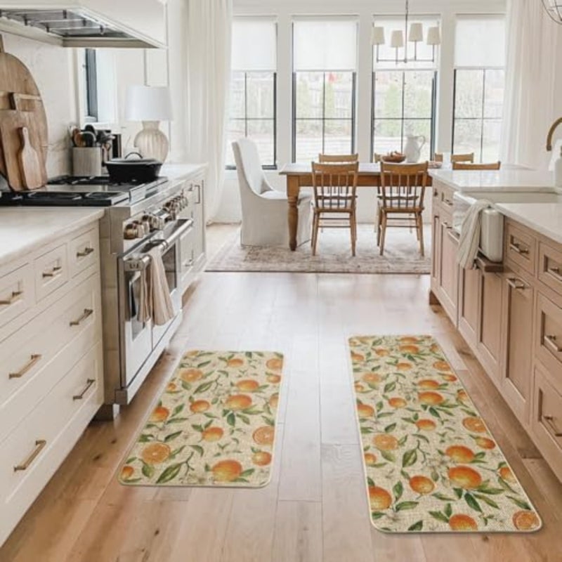 Orange Spring Kitchen Mats Set of 2, Home Decor Low-Profile Kitchen Rugs for Floor - 17x29 and 17x47 Inch - Image 4