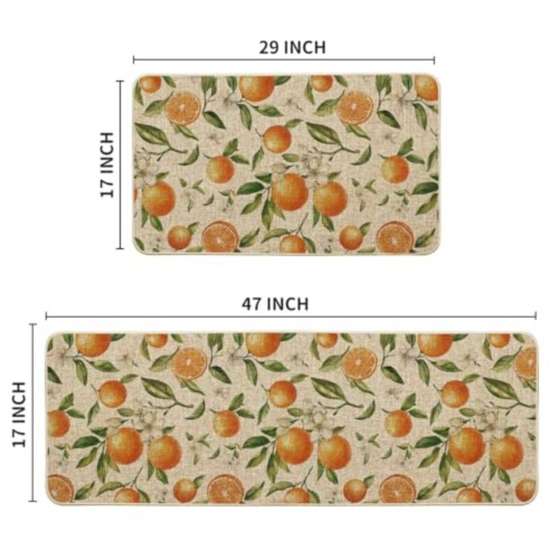 Orange Spring Kitchen Mats Set of 2, Home Decor Low-Profile Kitchen Rugs for Floor - 17x29 and 17x47 Inch - Image 3