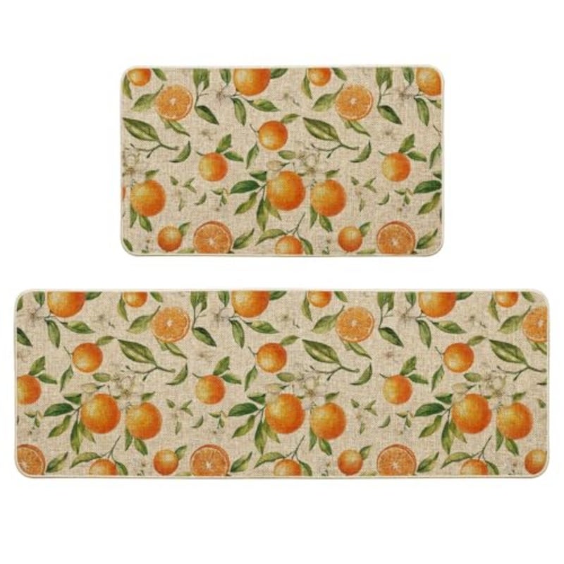 Orange Spring Kitchen Mats Set of 2, Home Decor Low-Profile Kitchen Rugs for Floor - 17x29 and 17x47 Inch - Image 1