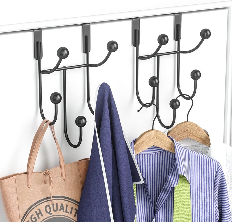AB SALES Over Door Hooks WallMounted Stainless Steel 5Hook Hanger for Clothes Towels Hats Bags and Kitchen Accessories HeavyDuty Industrial Design SpaceSaving NonSlip Black 2Pack - Image 5