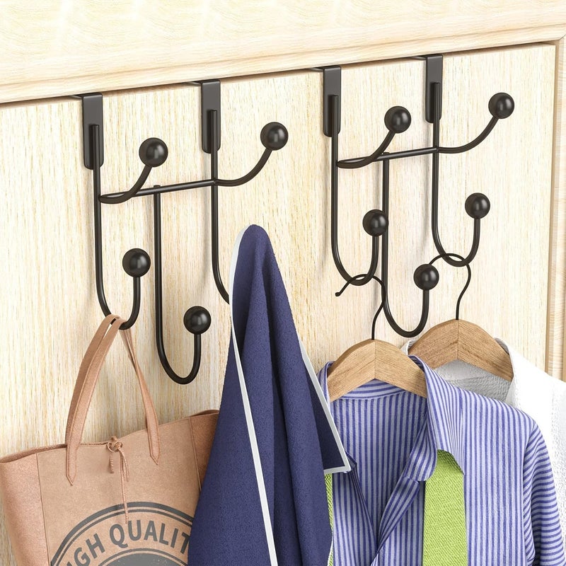 AB SALES Over Door Hooks WallMounted Stainless Steel 5Hook Hanger for Clothes Towels Hats Bags and Kitchen Accessories HeavyDuty Industrial Design SpaceSaving NonSlip Black 2Pack - Image 1