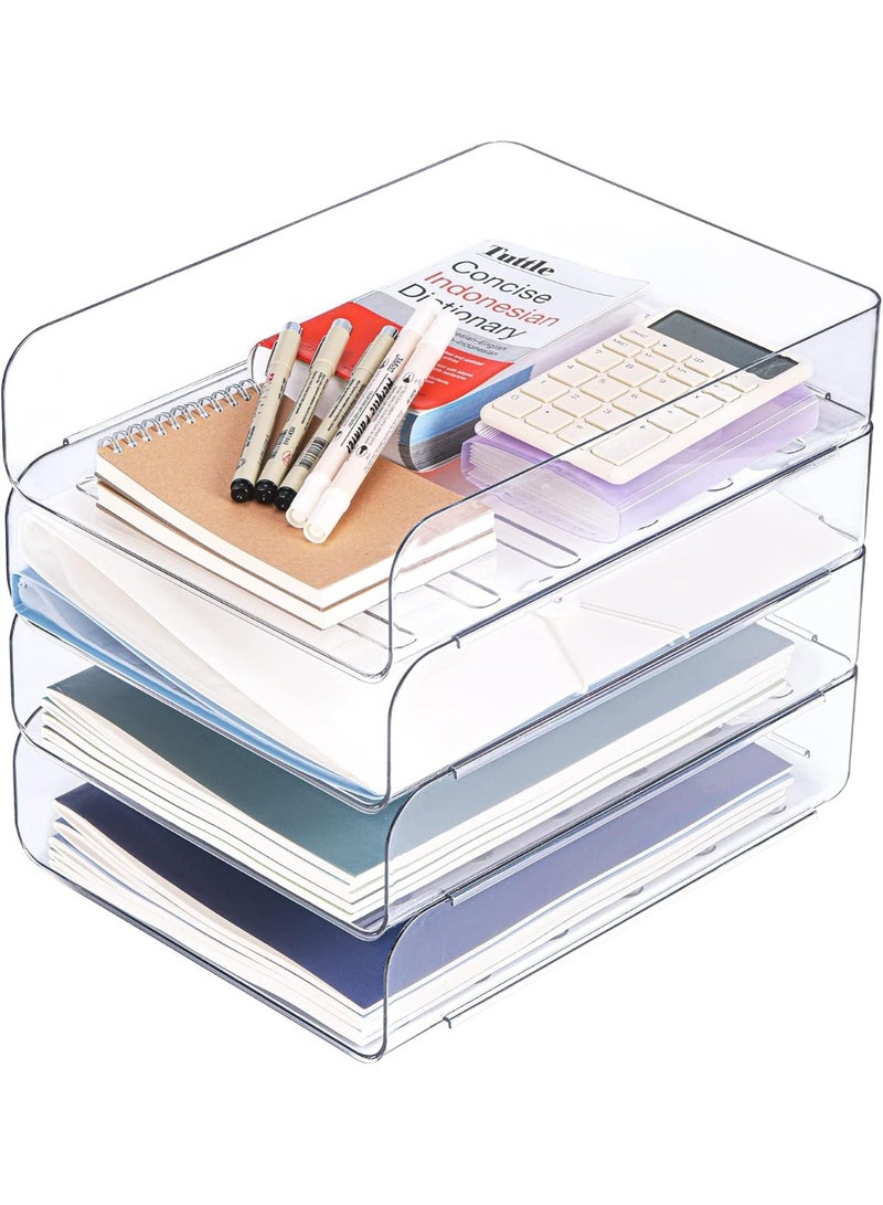 Excefore Office Organization and Storage, 4Pcs Clear PET Letter Tray Desk Organizer, Stackable Document Organizer for Notes, Pens, File Paper, Desk - Image 1