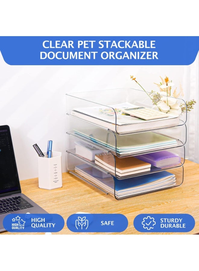 Excefore Office Organization and Storage, 4Pcs Clear PET Letter Tray Desk Organizer, Stackable Document Organizer for Notes, Pens, File Paper, Desk - Image 3