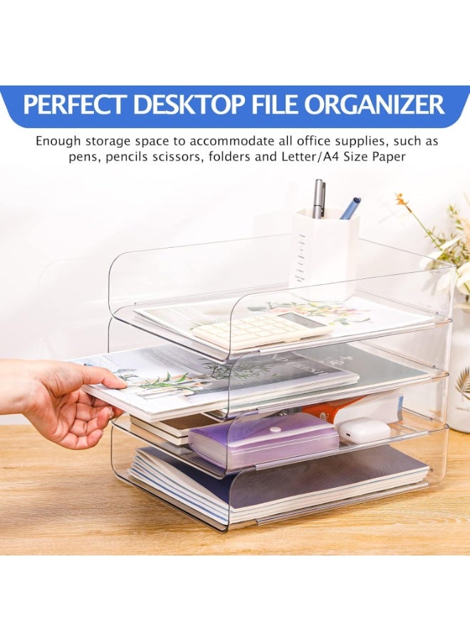 Excefore Office Organization and Storage, 4Pcs Clear PET Letter Tray Desk Organizer, Stackable Document Organizer for Notes, Pens, File Paper, Desk - Image 2
