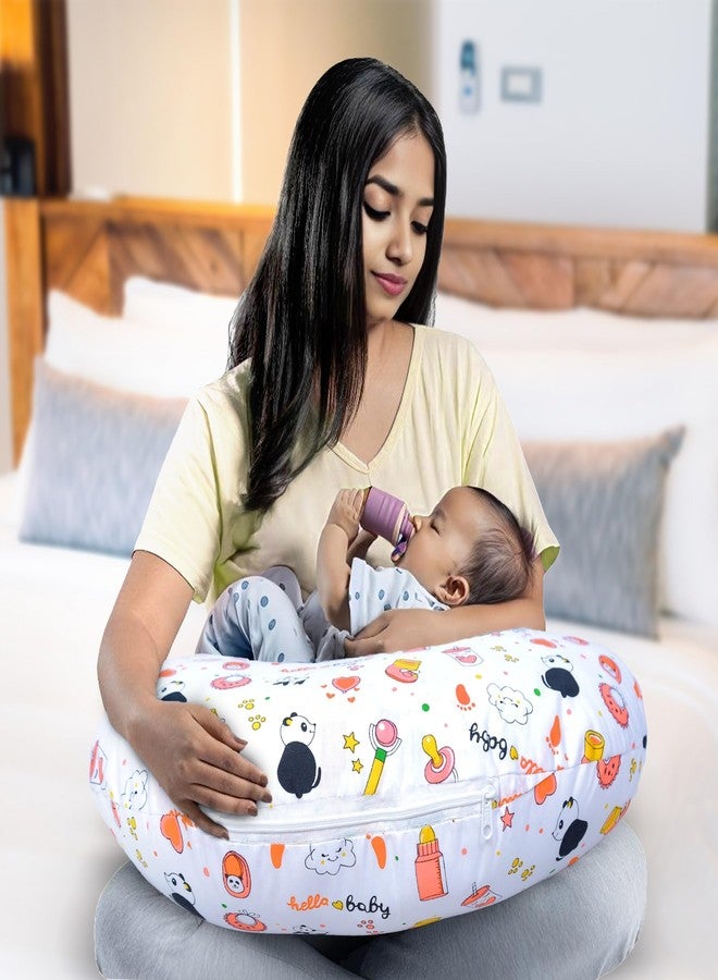 Infans Mini Baby Feeding Pillow Cotton|Maternity Feeding Pillow Portable & Adjustable|Nursing Pillow for Mother and New Born Baby (Panda Orange) - Image 1