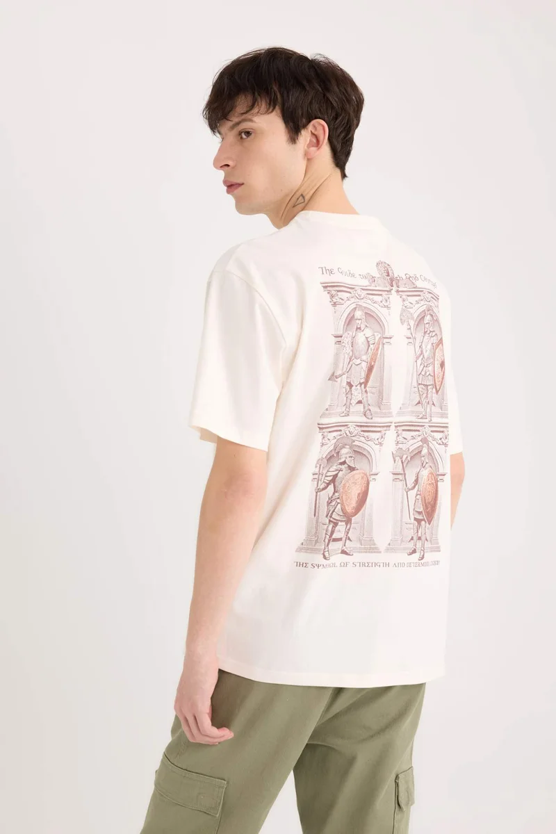 Defacto Boxy Fit Crew Neck Back Printed Short Sleeve T-Shirt