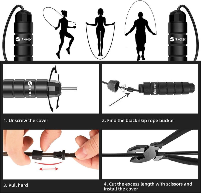 KONEX Adjustable Skipping Rope for Men & Women | Jumping Rope for Fitness, Home & Gym Workouts (Black) - Image 4