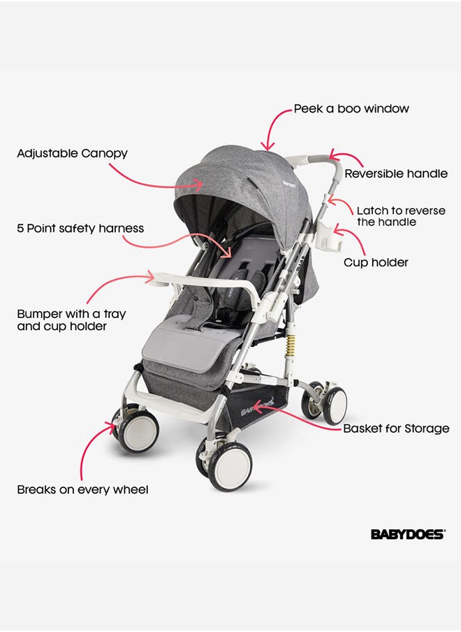 BABYDOES OLLA R Baby Stroller With Reversible Handle 5-Point Harness Easy One-Hand Fold 0 To 4 Year Up To 20 Kg Grey  - Image 2
