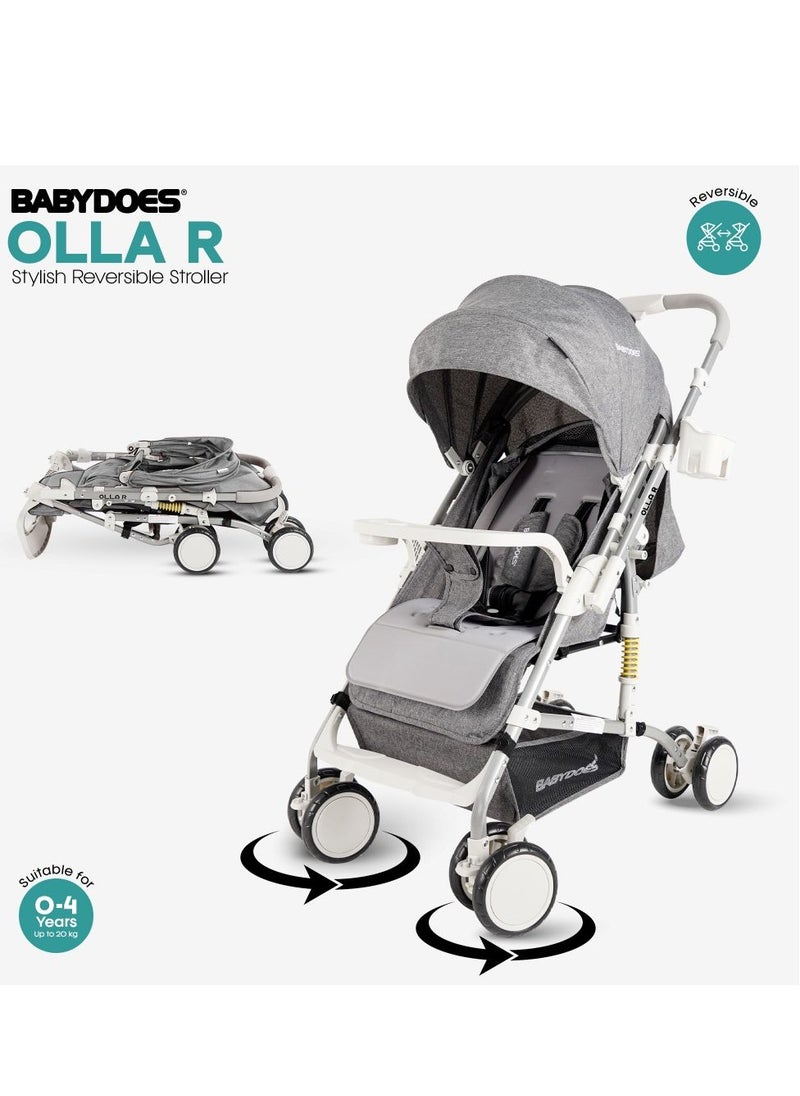 BABYDOES OLLA R Baby Stroller With Reversible Handle 5-Point Harness Easy One-Hand Fold 0 To 4 Year Up To 20 Kg Grey  - Image 1