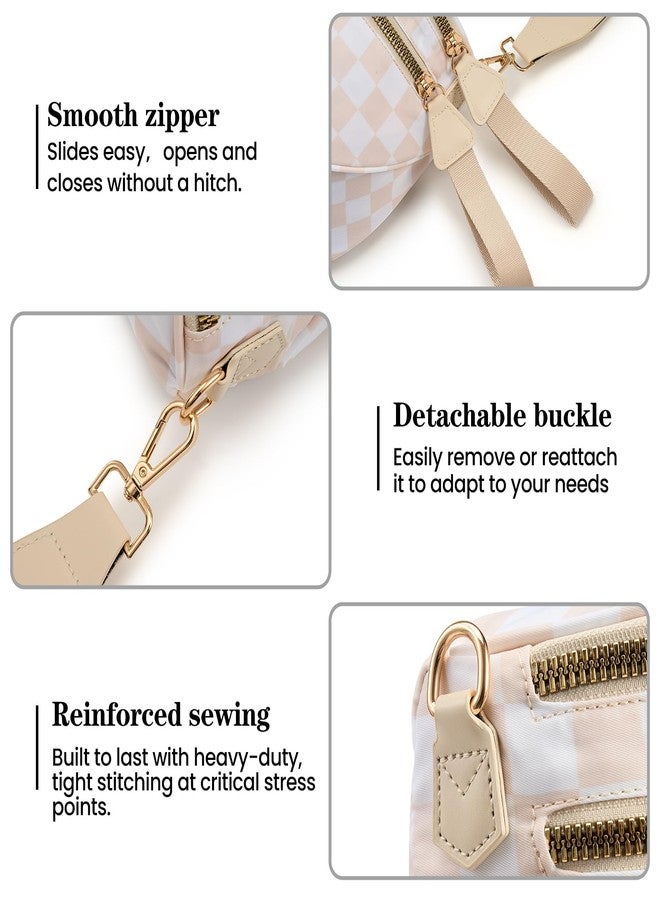 kuifang Checkered Crossbody Bags Bum Bag for Women Large Sling Bag Purse with Adjustable Strap, Beige Checkered, Large, Crossbody Handbags-beige - Image 5