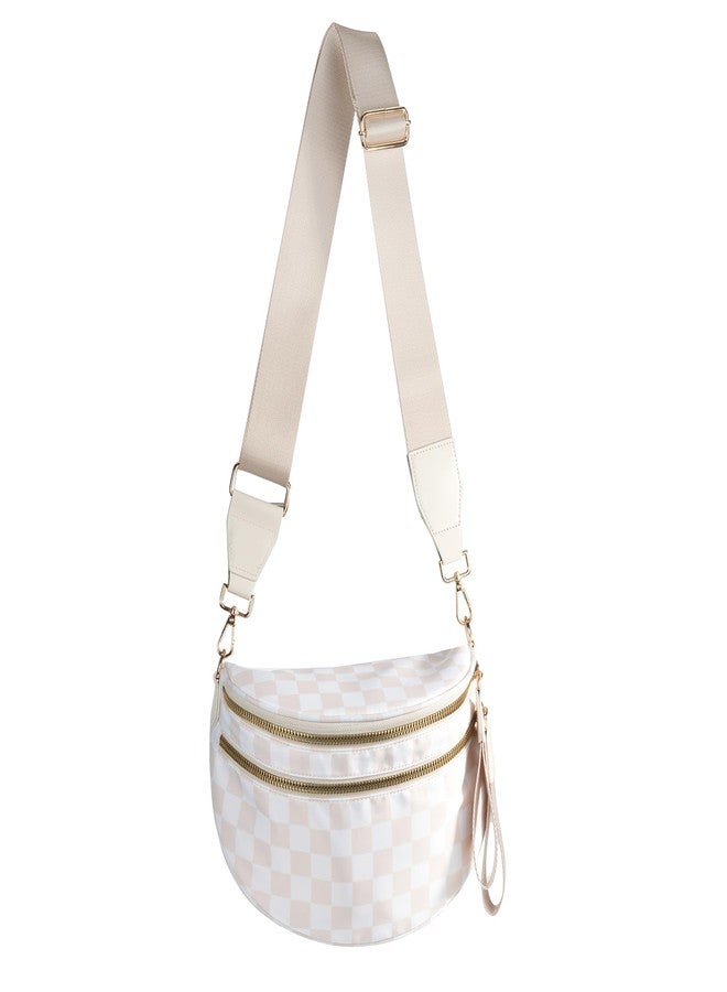 kuifang Checkered Crossbody Bags Bum Bag for Women Large Sling Bag Purse with Adjustable Strap, Beige Checkered, Large, Crossbody Handbags-beige - Image 1