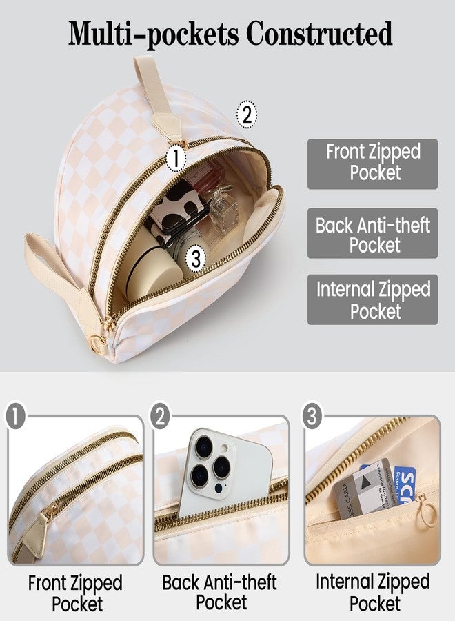 kuifang Checkered Crossbody Bags Bum Bag for Women Large Sling Bag Purse with Adjustable Strap, Beige Checkered, Large, Crossbody Handbags-beige - Image 3