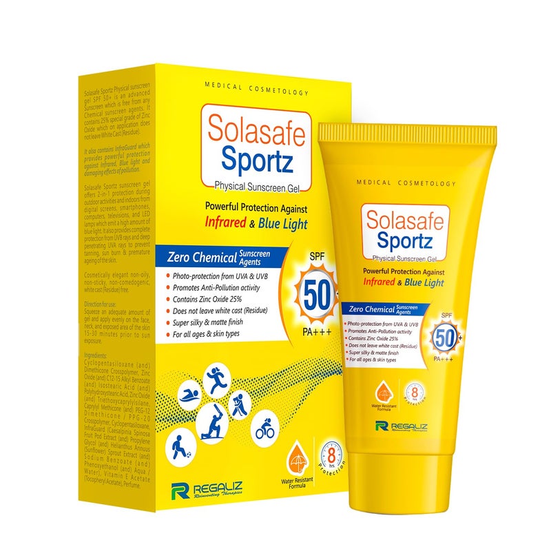 Regaliz Sunscreen For All Skin Type Sportz Physical Zero Chemical Sunscreen For Skin Type Gel Advanced Spf 50 Protection Against Uv Blue Light And Pollution - Image 1