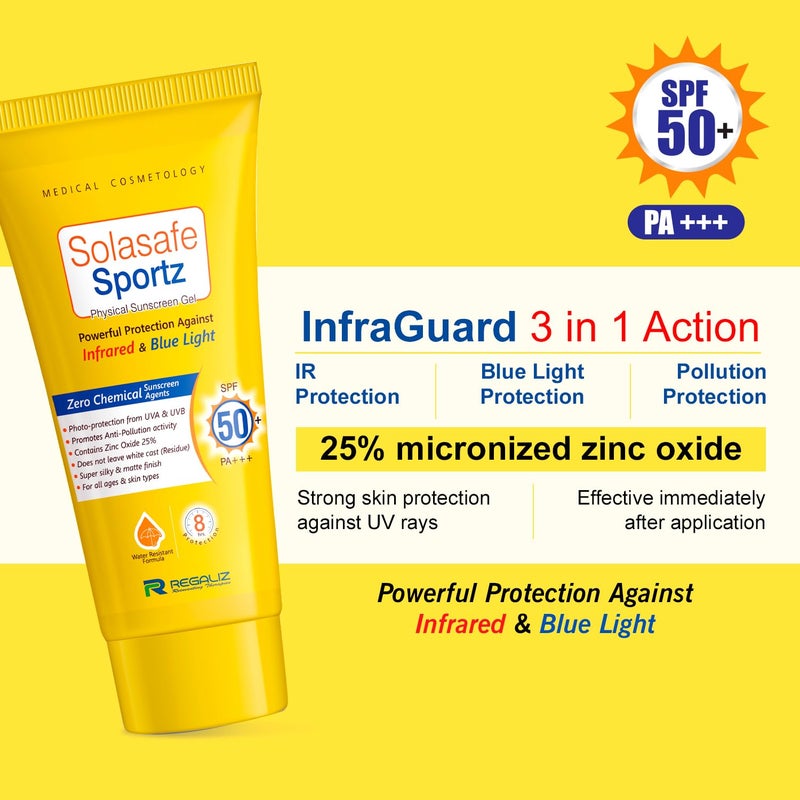 Regaliz Sunscreen For All Skin Type Sportz Physical Zero Chemical Sunscreen For Skin Type Gel Advanced Spf 50 Protection Against Uv Blue Light And Pollution - Image 3