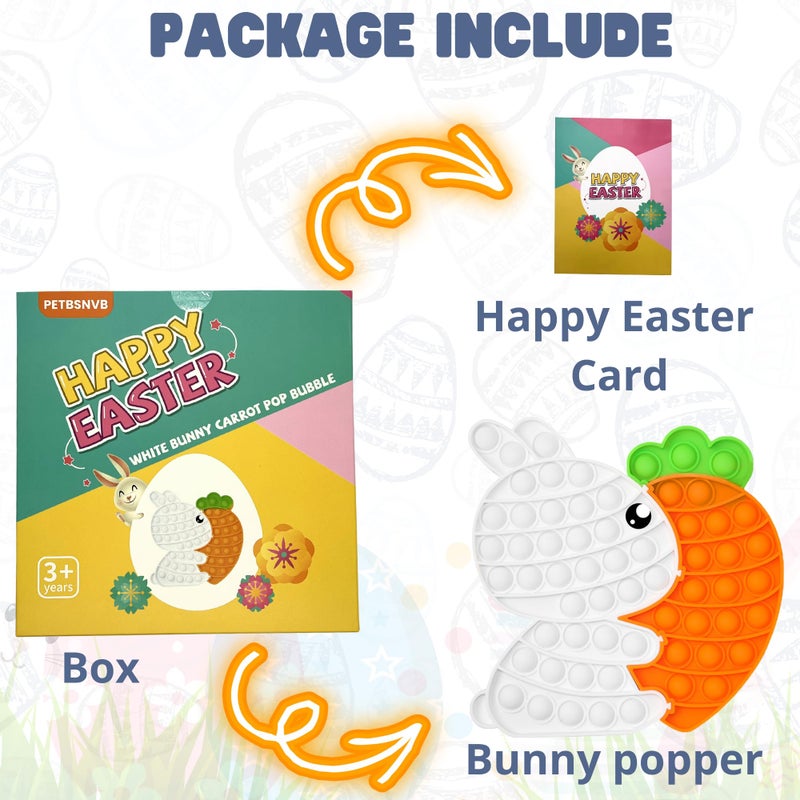PETBSNVB Easter Bunny Poppers, Bunny Carrot Pop Bubble Fidget Sensory Toy, Puzzle Popper, Easter Gifts for Kids,Toddler, Easter Basket for Toddlers Girl, Easter Toys, Stocking Easter Basket Stuffers (White) - Image 2
