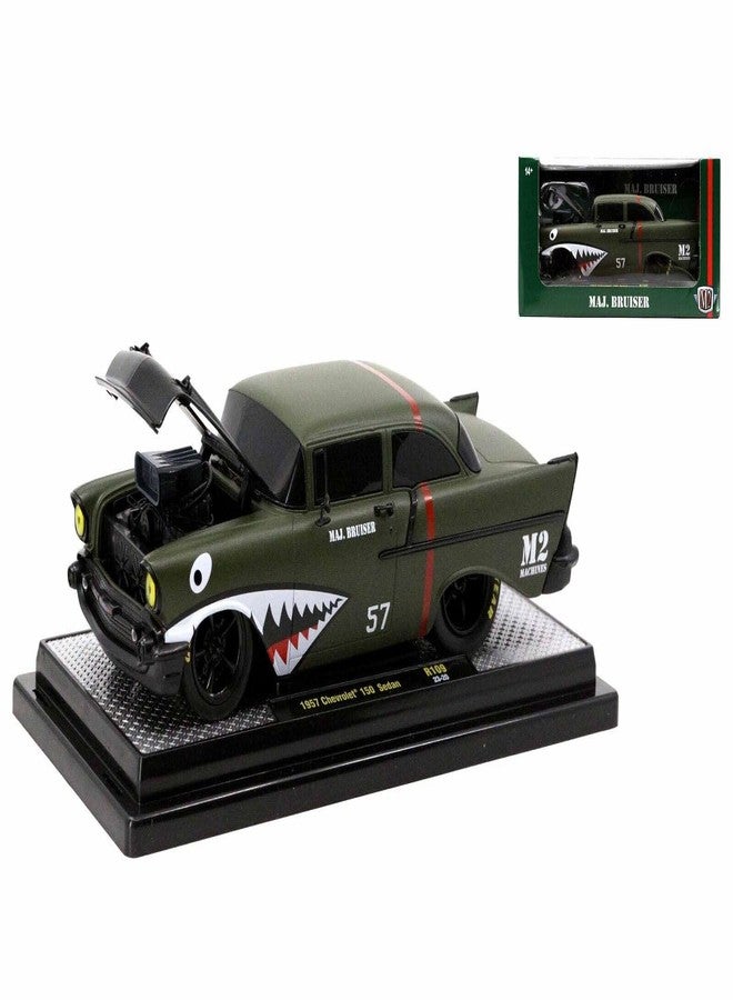 M2 1957 Chevy 150 Sedan #57 Matt Green Metallic Major Bruiser Limited Edition to 5650 Pieces Worldwide 1/24 Diecast Model Car 40300-109B